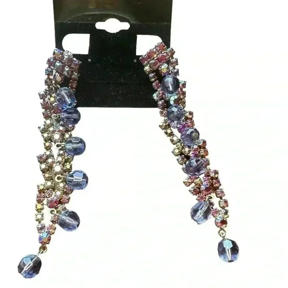 Carnegie Jewelry - Vintage CARNEGIE SIGNED Amazing Tricolor Dimensional Rhinestone Earrings